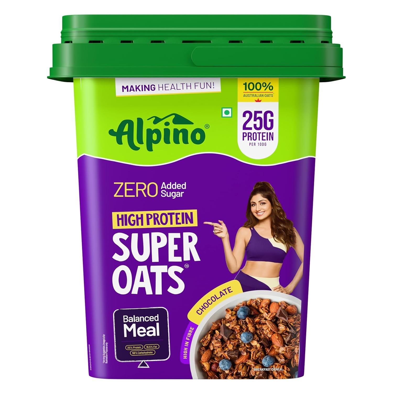 ALPINO High Protein Super Rolled Oats Chocolate - Rolled Oats, Natural Peanut Butter & Cocoa Powder – 21g Protein, No Added Sugar & Salt, Gluten Free – Peanut Butter & Cocoa Coated Oats